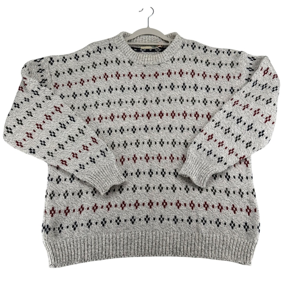 Vintage Fieldmaster Crewneck 100% Cotton Sweater Mens XL Gray Geometric Knit USA